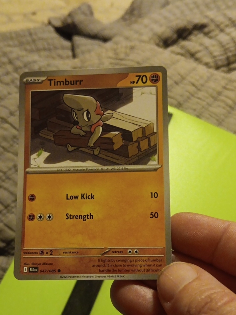 Pokemon Timburr Trading Card - Orange, Brown